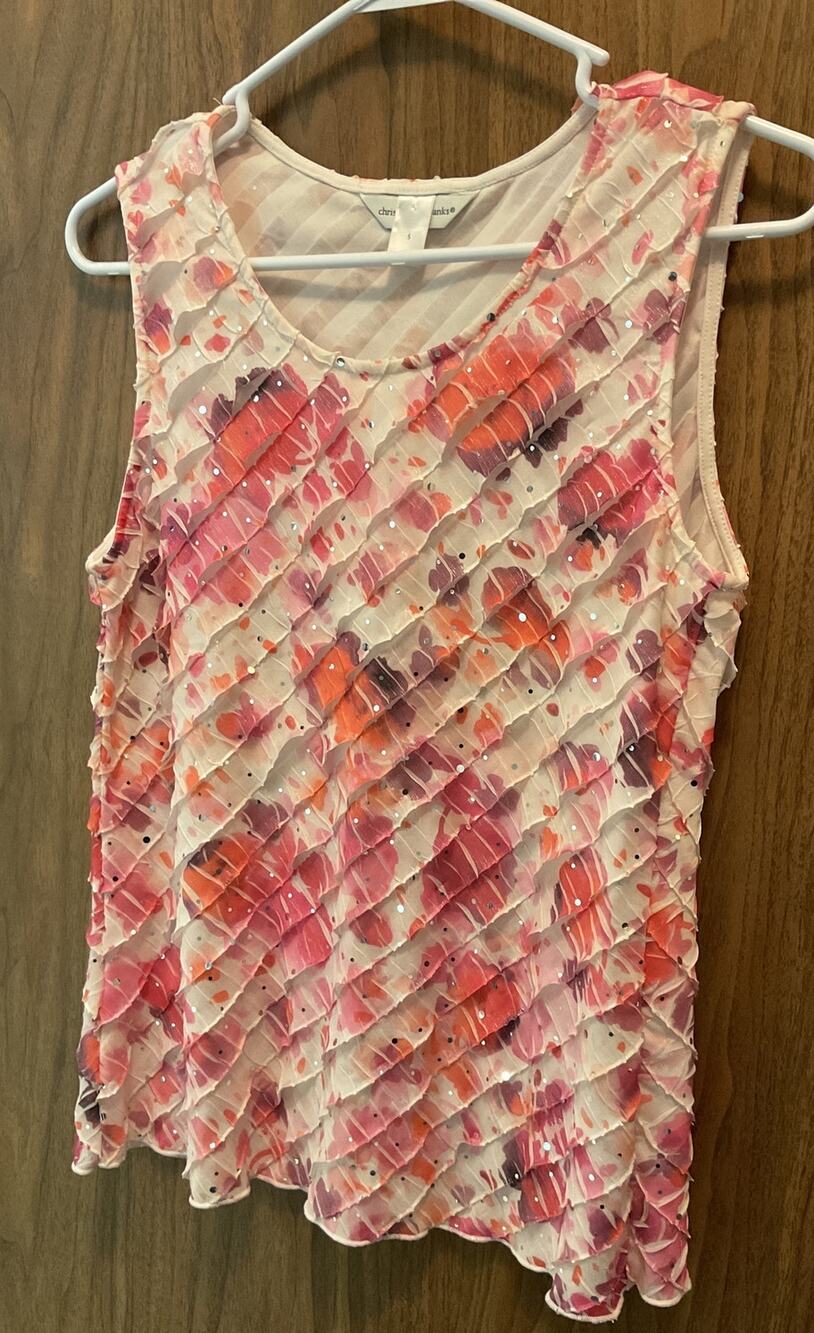 NEW Christopher & Banks Women Top Size S Orange Pink Sleeveless Sequins Ruffle